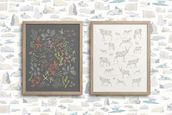 Kate Golding Bog (Charcoal) and Caribou Art Prints from her Newfoundland Collection.  Canadian designed art for your home.  Kate Golding also creates wallpaper and textiles.
