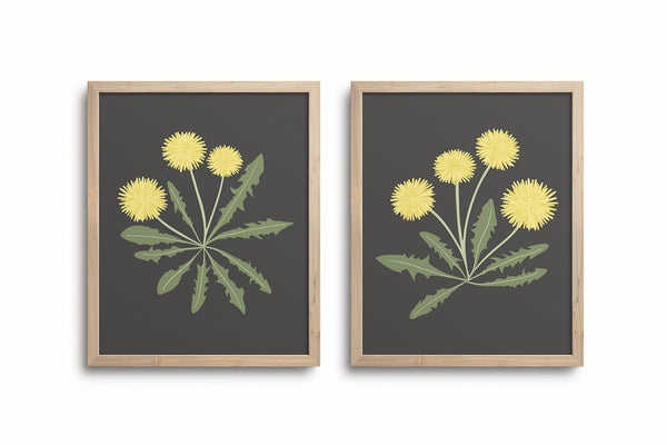 Kate Golding Dandelion One (Charcoal) and Dandelion Two (Charcoal) Art Prints from her Magical Day Collection.  Canadian designed art for your home.  Kate Golding also creates wallpaper and textiles.