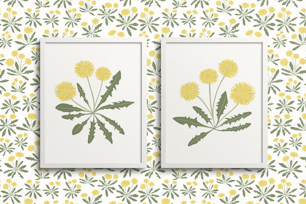 Kate Golding Dandelion One (White) and Dandelion Two (White) Art Prints from her Magical Day Collection.  Canadian designed art for your home.  Kate Golding also creates wallpaper and textiles.