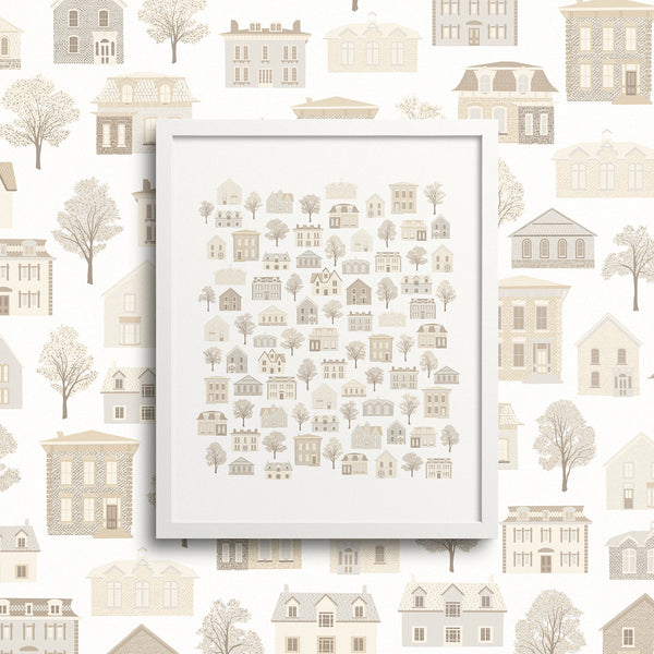 Kate Golding Historical Home Art Print from her Heirlooms Collection. Canadian designed art for your home. Kate Golding also creates wallpaper and textiles.