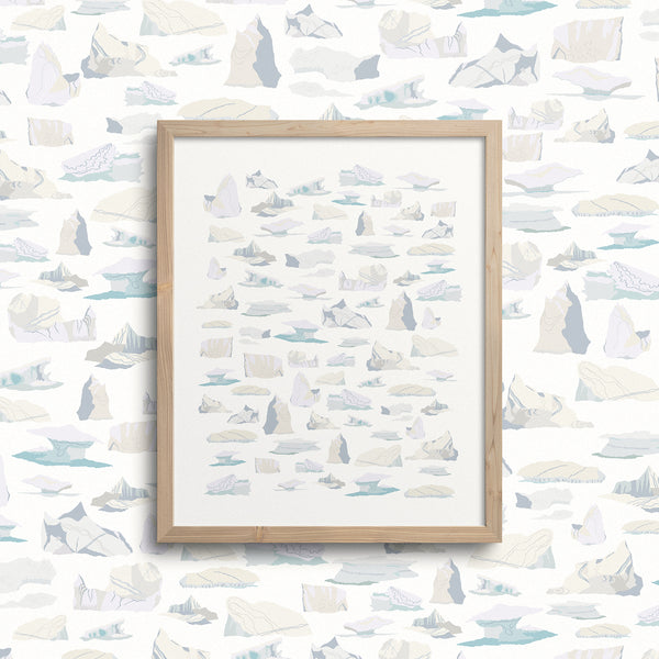 Kate Golding Icebergs Art Print from her Newfoundland Collection.  Canadian designed art for your home.  Kate Golding also creates wallpaper and textiles.