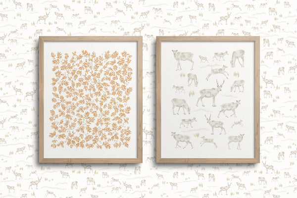 Kate Golding Juniper (Winter) and Caribou Art Prints from her Newfoundland Collection.  Canadian designed art for your home.  Kate Golding also creates wallpaper and textiles.