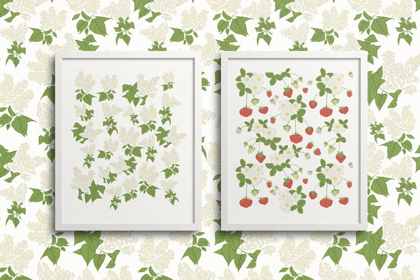 Kate Golding Lilac (cream) and Strawberry Social Art Prints from her Prince Edward County Collection.  Canadian designed art for your home.  Kate Golding also creates wallpaper and textiles.