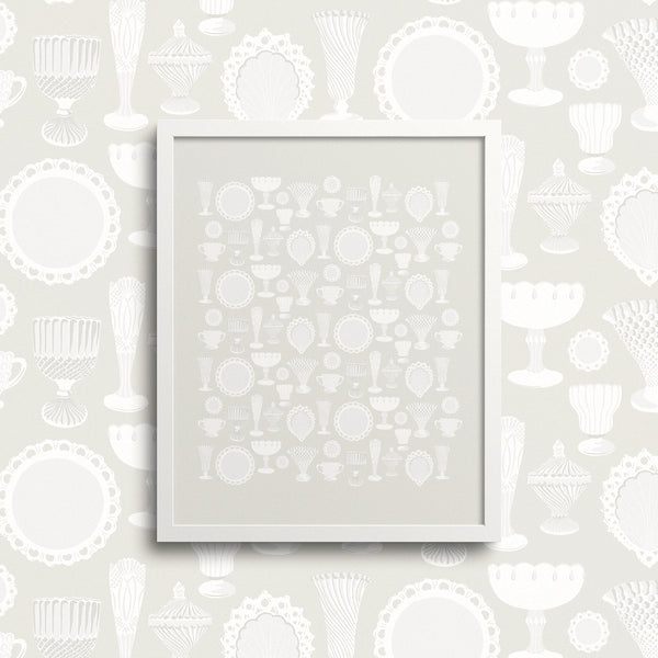 Kate Golding Milk Glass (Putty) Art Print from her Heirlooms Collection. Canadian designed art for your home. Kate Golding also creates wallpaper and textiles.