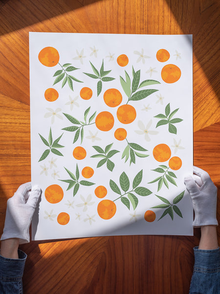 Kate Golding Orange Blossom Art Print from her Luncheon Collection. Canadian designed art for your home. Kate Golding also creates wallpaper and textiles.