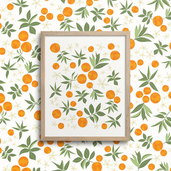 Kate Golding Orange Blossom Art Print from her Luncheon Collection.  Canadian designed art for your home.  Kate Golding also creates wallpaper and textiles.