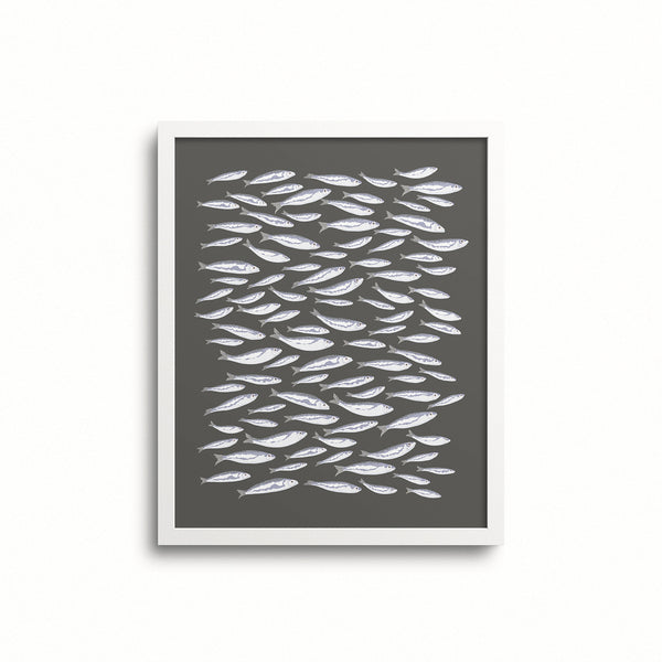 Kate Golding Sardines (Charcoal) Art Print from her Luncheon Collection.  Canadian designed art for your home.  Kate Golding also creates wallpaper and textiles.