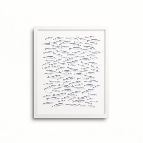 Kate Golding Sardines (White) Art Print from her Luncheon Collection.  Canadian designed art for your home.  Kate Golding also creates wallpaper and textiles.