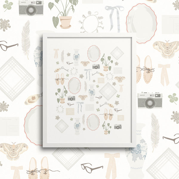 Kate Golding Storied Life Art Print from her Heirlooms Collection. Canadian designed art for your home. Kate Golding also creates wallpaper and textiles.