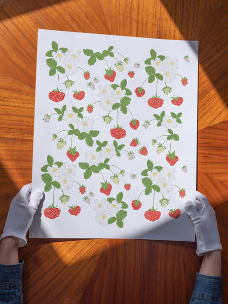 Kate Golding Strawberry Social Art Print from her Prince Edward County Collection. Canadian designed art for your home. Kate Golding also creates wallpaper and textiles.
