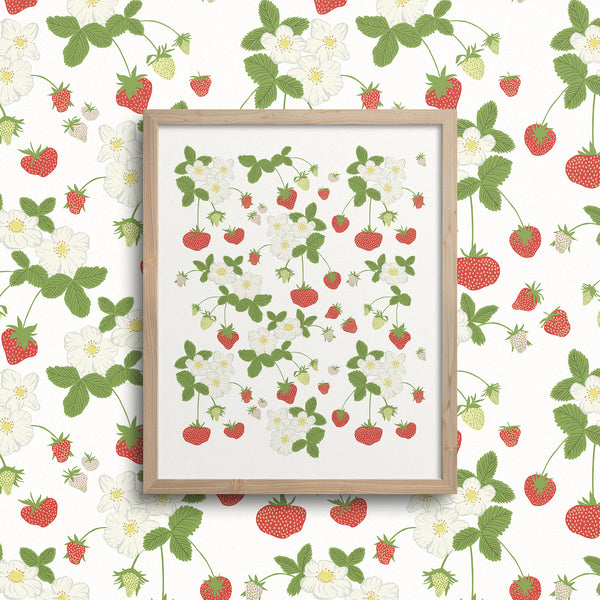 Kate Golding Strawberry Social Art Print from her Prince Edward County Collection.  Canadian designed art for your home.  Kate Golding also creates wallpaper and textiles.