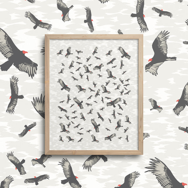 Kate Golding Turkey Vulture Art Print from her Prince Edward County Collection.  Canadian designed art for your home.  Kate Golding also creates wallpaper and textiles.
