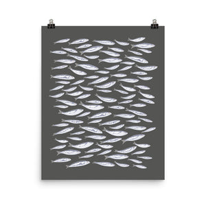 Kate Golding Sardines (Charcoal) Art Print from her Luncheon Collection.  Canadian designed art for your home.  Kate Golding also creates wallpaper and textiles.