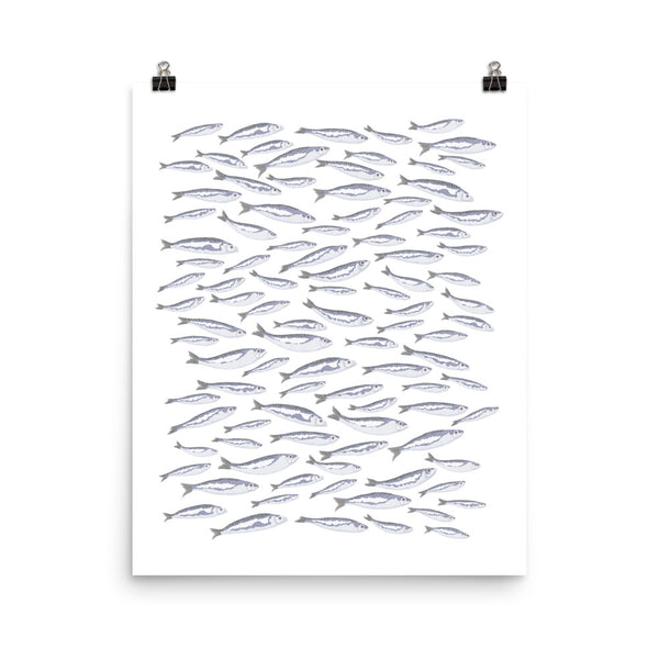 Kate Golding Sardines (White) Art Print from her Luncheon Collection.  Canadian designed art for your home.  Kate Golding also creates wallpaper and textiles.