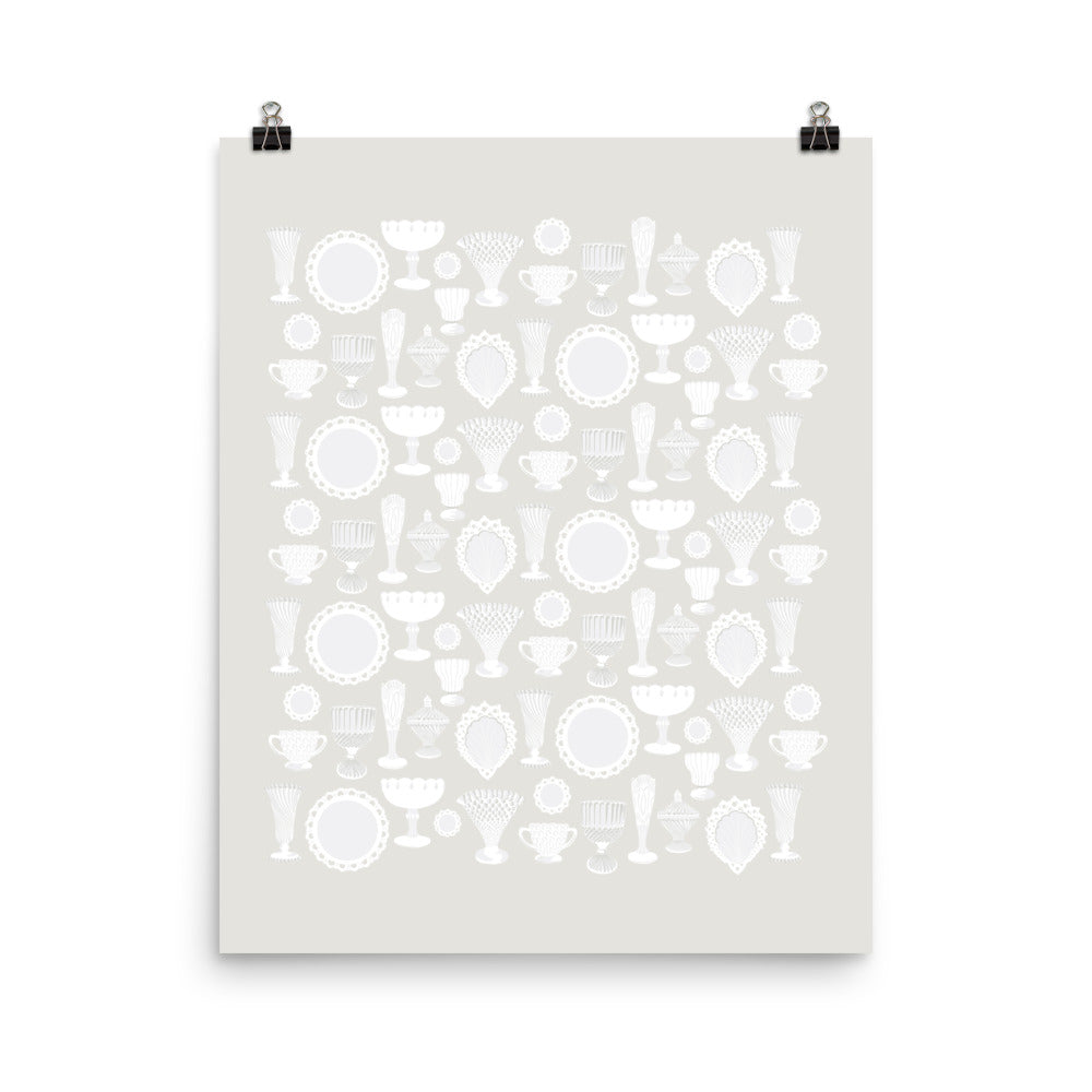 Kate Golding Milk Glass (Putty) Art Print from her Heirlooms Collection. Canadian designed art for your home. Kate Golding also creates wallpaper and textiles.
