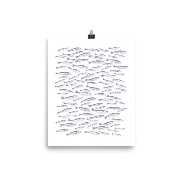 Kate Golding Sardines (White) Art Print from her Luncheon Collection.  Canadian designed art for your home.  Kate Golding also creates wallpaper and textiles.