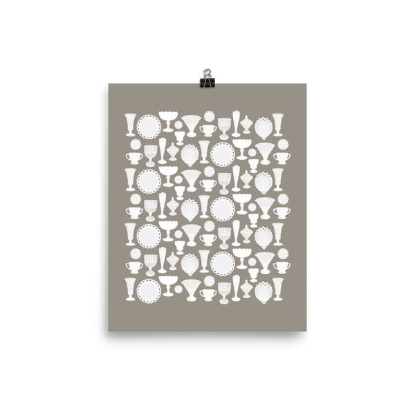 Kate Golding Milk Glass (Brown) Art Print from her Heirlooms Collection. Canadian designed art for your home. Kate Golding also creates wallpaper and textiles.